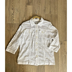 Vintage N Touch White Lace Button-Front Blouse Sheer Boho Cottagecore Size L
